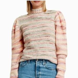 Halston Wool Pink Stripe Space Dye Barrel Sleeve Sweater Mock Neck New w Tag